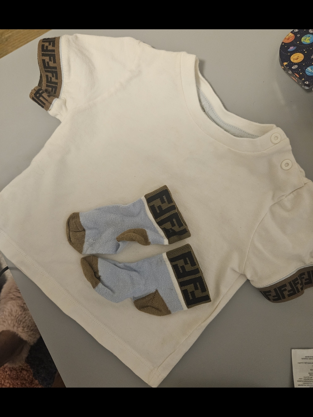 Fendi Baby Tee with Logo Trim and Socks